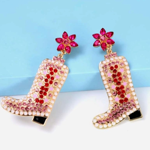 ❤️❤️ FREE Cowboy Boots Boho Peasant Rhinestone Rock Nashville Art Chic Earrings - Picture 2 of 3